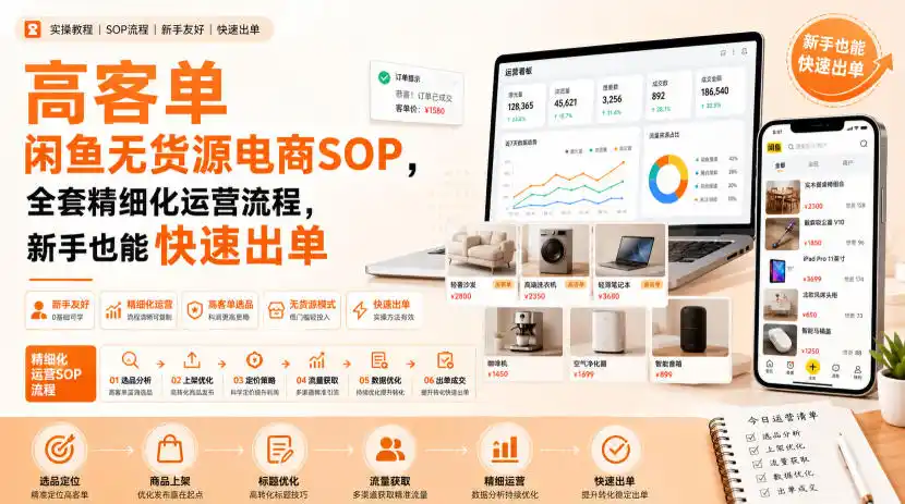 高客单闲鱼无货源电商SOP，全套精细化运营流程，新手也能快速出单-云网创