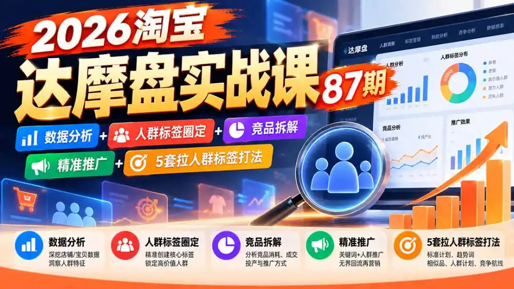 2026淘宝达摩盘实战课87期：数据分析+人群标签圈定+竞品拆解+精准推广+5套拉人群标签打法-云网创