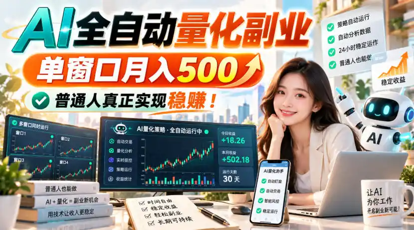 AI全自动量化副业,单窗口月入500,普通人真正实现稳賺!【揭秘】-云网创