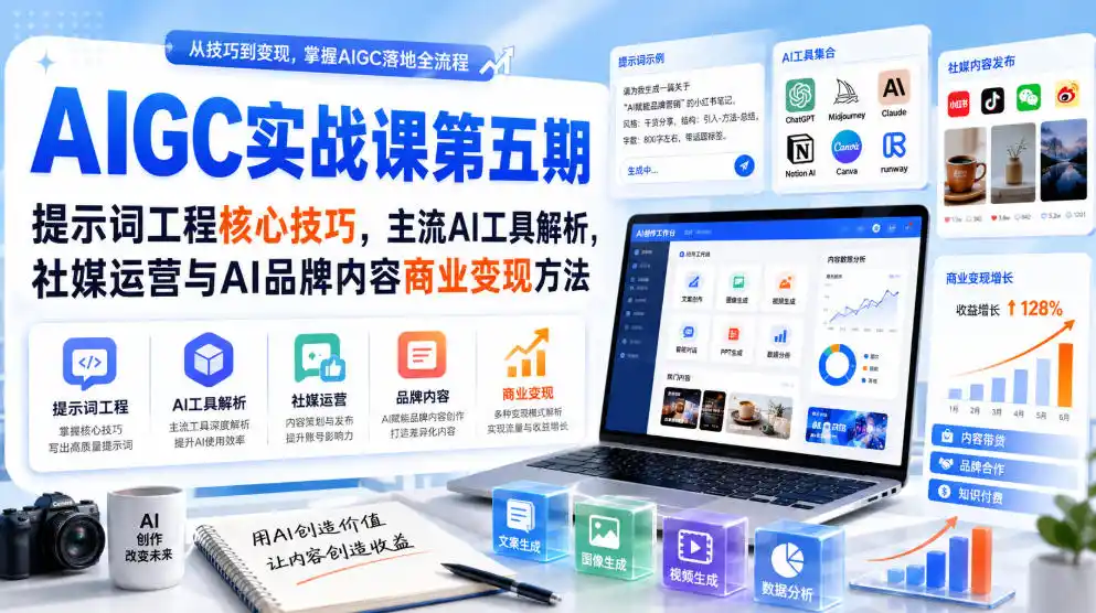刺猬星球·AIGC实战课第五期,提示词工程核心技巧,主流AI工具解析,社媒运营与AI品牌内容商业变现方法-云网创