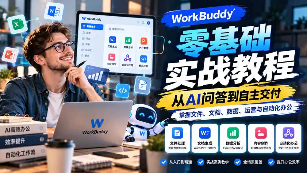WorkBuddy零基础实战教程:从AI问答到自主交付,掌握文件、文档、数据、运营与自动化办公-云网创