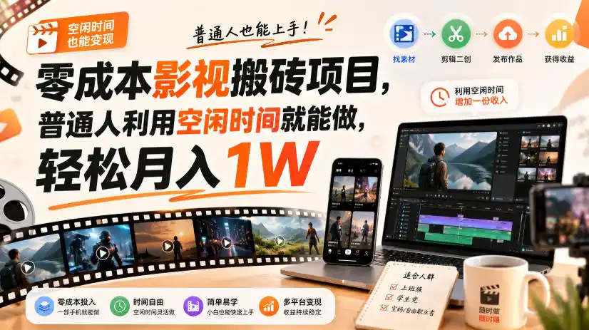 零门槛影视搬砖项目，月入万元，玩法稳定普通人可落地的长期副业！-云网创