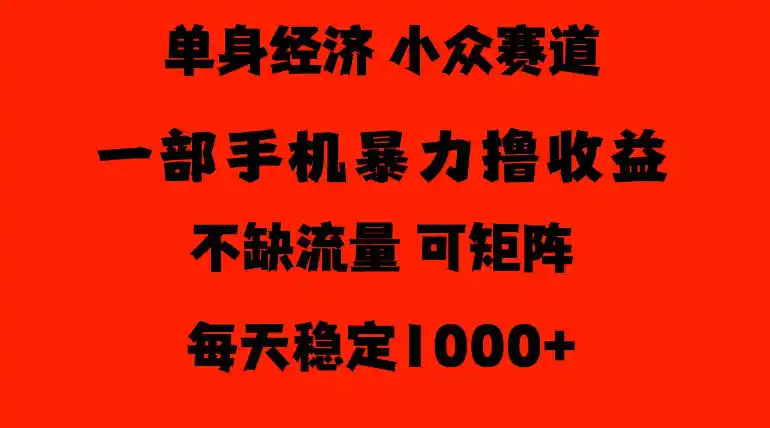 26年暴力单身经济,稳定日入500-1k,不缺流量,流量极大,冷门小众赛道,门槛低小白轻松上手【揭秘】-云网创