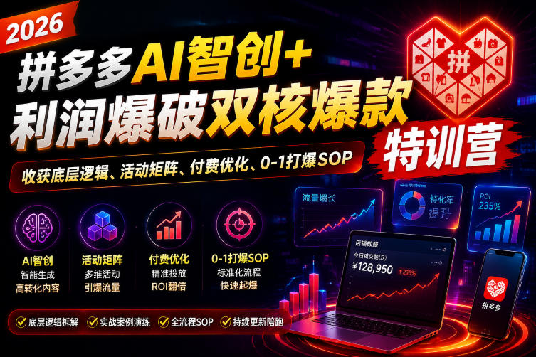 2026拼多多AI智创+利润爆破双核爆款特训营,收获底层逻辑、活动矩阵、付费优化、0-1打爆SOP(更新0727)-云网创