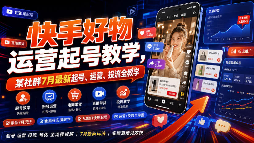 快手好物运营起号教学,某社群7月最新起号、运营、投流全教学-云网创