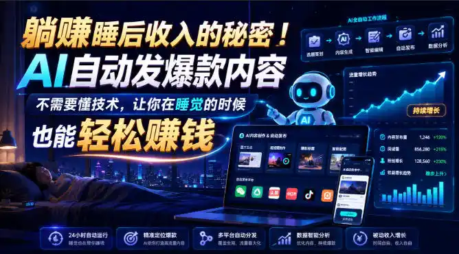 躺賺睡后收入的秘密!AI自动发爆款内容,不需要懂技术,让你在睡觉的时候也能轻松賺钱【原创双语字幕】-云网创