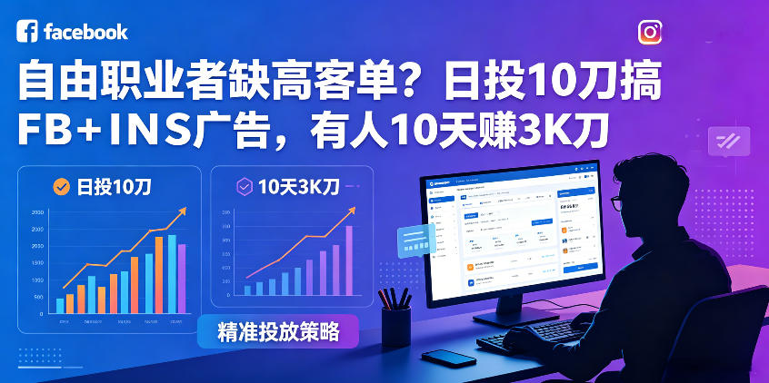 自由职业者缺高客单？日投10刀搞FB+INS广告，有人10天赚3K刀！【原创双语字幕】-云网创