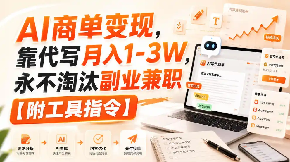 AI商单变现，靠代写月入1-3W，永不淘汰副业兼职【附工具指令】【揭秘】-云网创