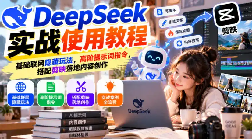 DeepSeek实战使用教程｜基础联网隐藏玩法，高阶提示词指令，搭配剪映落地内容创作-云网创