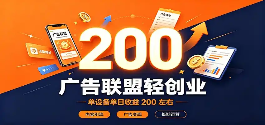 广告联盟轻创业,单设备单日收益200左右,内容引流广告变现长期运营-云网创