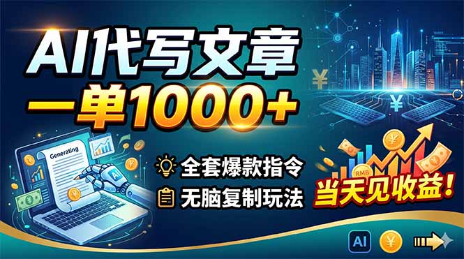 AI代写文章，一单1000+，全套爆款指令+无脑复制玩法，当天见收益！-云网创