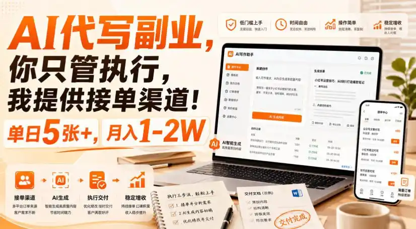 AI代写副业,你只管执行,我提供接单渠道!单日5张+,月入1-2W【揭秘】-云网创