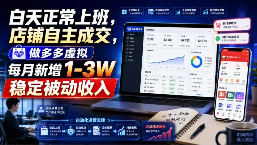 白天正常上班，店铺自主成交，做多多虚拟每月新增1-3W稳定被动收入【揭秘】-云网创
