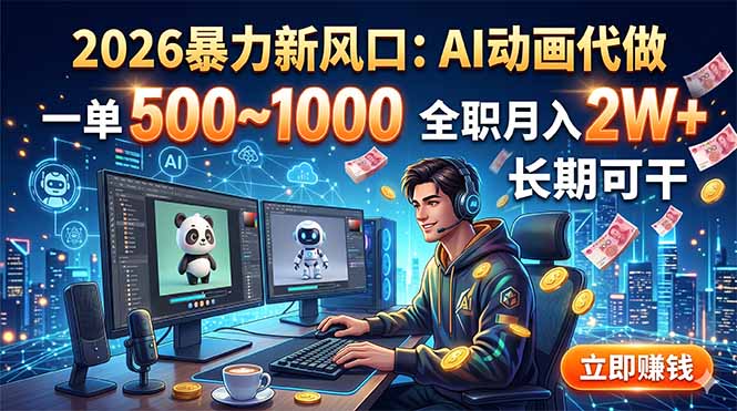 2026暴力新风口：AI动画代做，一单500~1000，全职月入2W+，长期可干-云网创