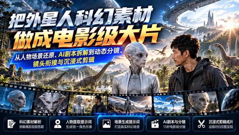 把外星人科幻素材做成电影级大片:从人物场景还原、AI剧本拆解到动态分镜、镜头衔接与沉浸式剪辑-云网创