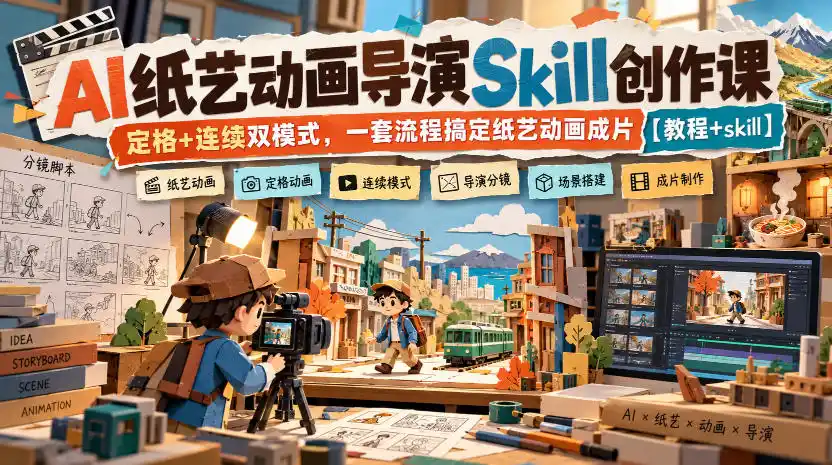 AI纸艺动画导演Skill创作课|定格+连续双模式,一套流程搞定纸艺动画成片【教程+skill】-云网创