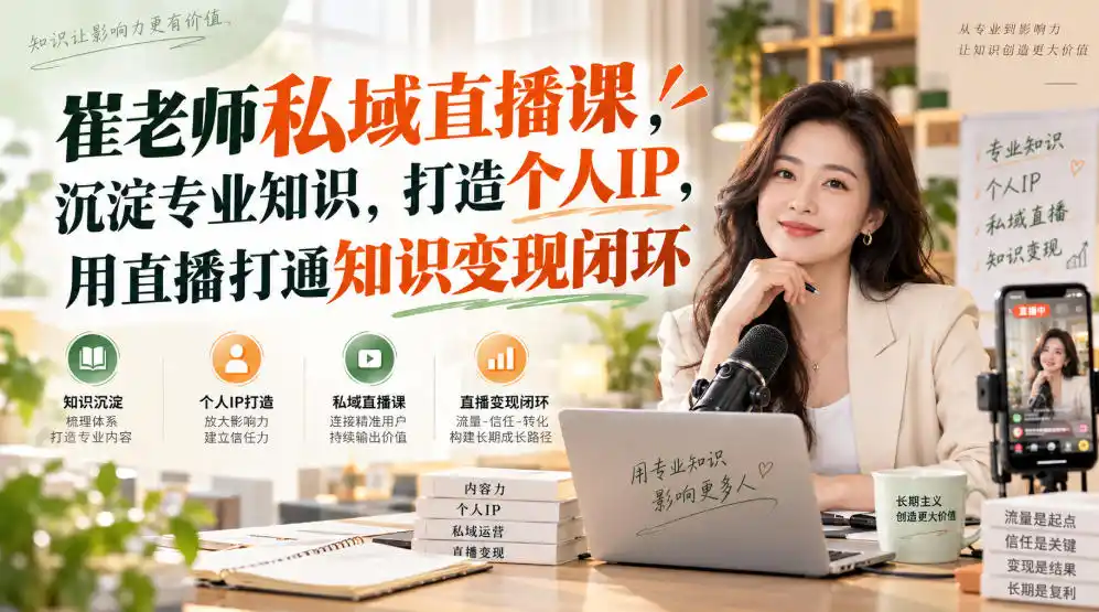 崔老师私域直播课,沉淀专业知识,打造个人IP,用直播打通知识变现闭环-云网创