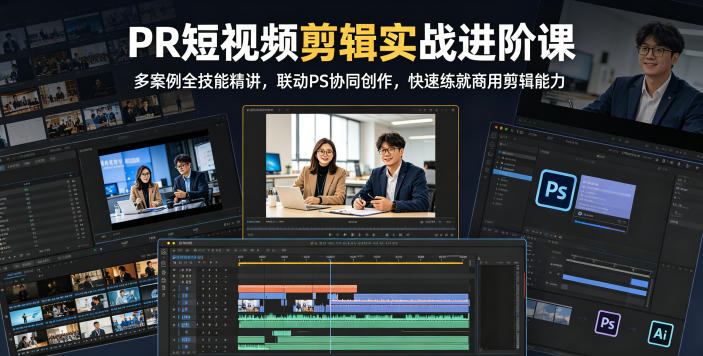 PR短视频剪辑实战进阶课，多案例全技能精讲，联动PS协同创作，快速练就商用剪辑能力-云网创