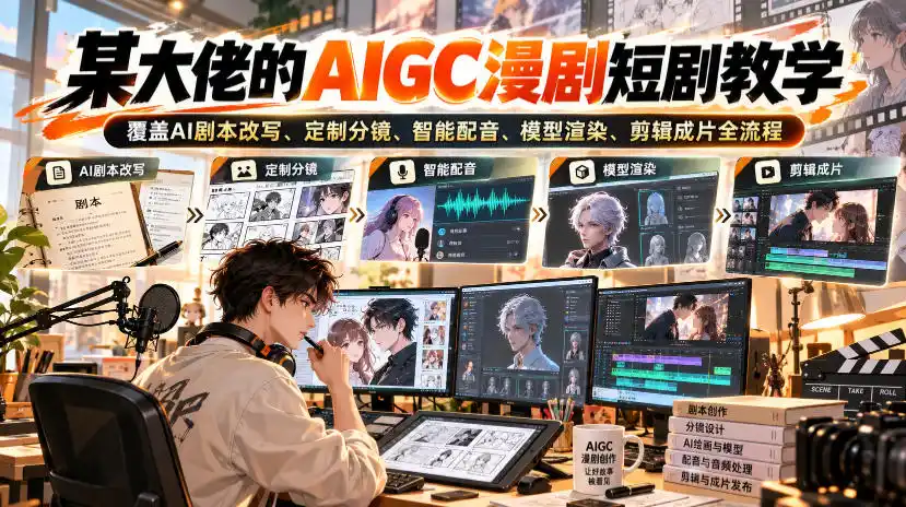 某大佬的AIGC漫剧短剧教学，覆盖AI剧本改写、定制分镜、智能配音、模型渲染、剪辑成片全流程-云网创