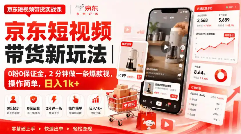 京东短视频带货新玩法|0粉0保证金,2分钟做一条爆款视,操作简单,日入1k+【揭秘】-云网创