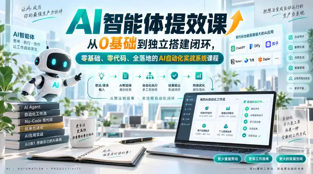 AI智能体提效课,从0基础到独立搭建闭环,零基础、零代码、全落地的AI自动化实战系统课程-云网创