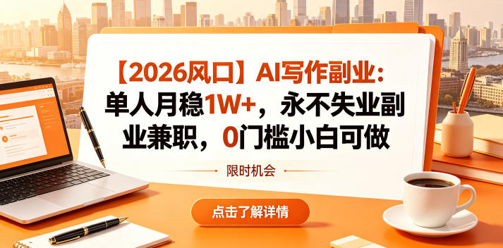 【2026风口】AI写作副业：单人月稳1W+，永不失业副业兼职，0门槛小白可做【揭秘】-云网创
