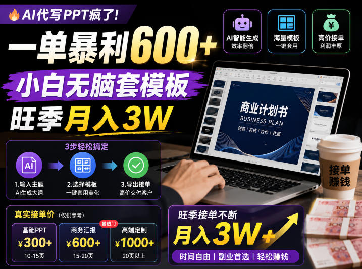 AI代写PPT疯了！一单暴利600+，小白无脑套模板，旺季月入3W，不用苦哈哈引流【揭秘】-云网创