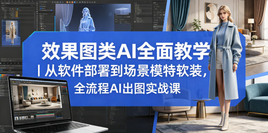 效果图类AI全面教学｜从软件部署到场景模特软装，全流程AI出图实战课-云网创