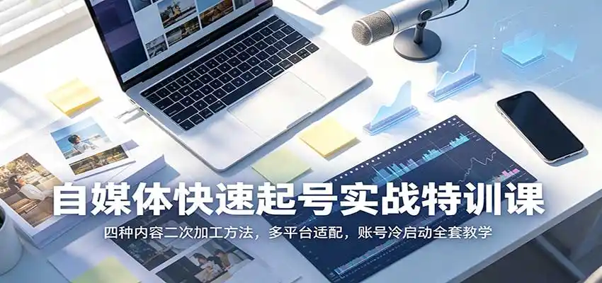 自媒体快速起号实战特训课：四种内容二次加工方法，多平台适配，账号冷启动全套教学-云网创