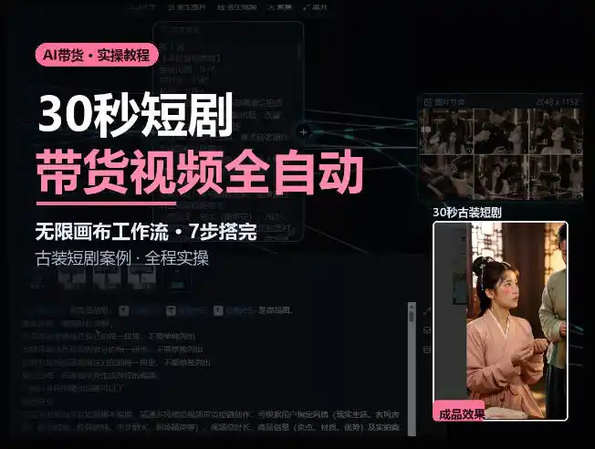 Seedance2.0做短剧带货视频,无限画布工作流·7步搭完古装短剧案例·全程实操-云网创