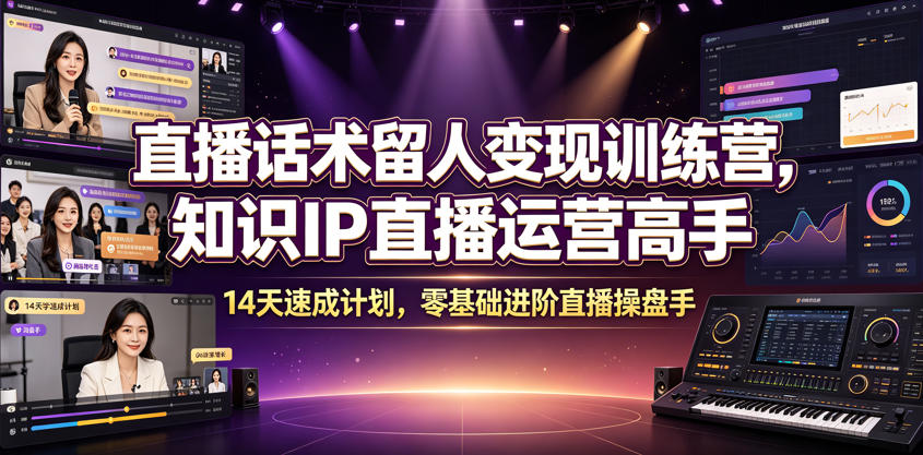 直播话术留人变现训练营，知识IP直播运营高手，14天速成计划，零基础进阶直播操盘手-云网创