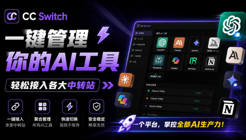一键给Chatgpt、Codex、Claude接入地第三方中转站，CC Switch统一管理你的AI编程工具工作流-云网创