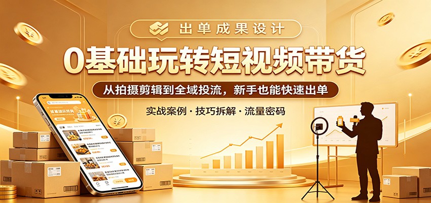 0基础玩转短视频带货：从拍摄剪辑到全域投流，新手也能快速出单-云网创