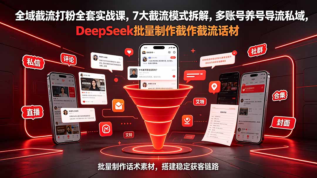 全域截流打粉全套实战课，7大截流模式拆解，多账号养号导流私域，DeepSeek批量制作截流话术素材-云网创