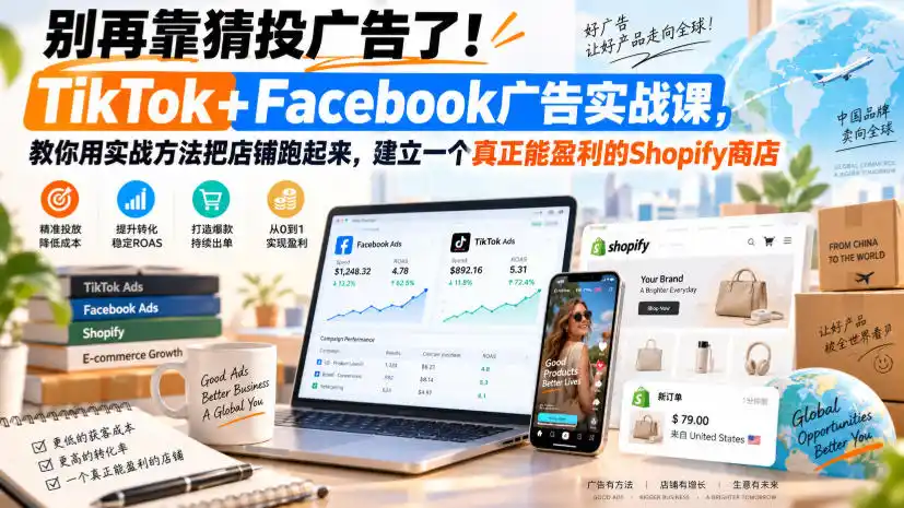 别再靠猜投广告了!TikTok+Facebook广告实战课,教你用实战方法把店铺跑起来,建立一个真正能盈利的Shopify商店【原创双语字幕】-云网创
