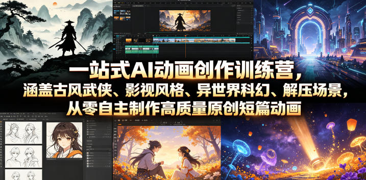 一站式AI动画创作训练营，涵盖古风武侠、影视风格、异世界科幻、解压场景，从零自主制作高质量原创短篇动画(更新)-云网创