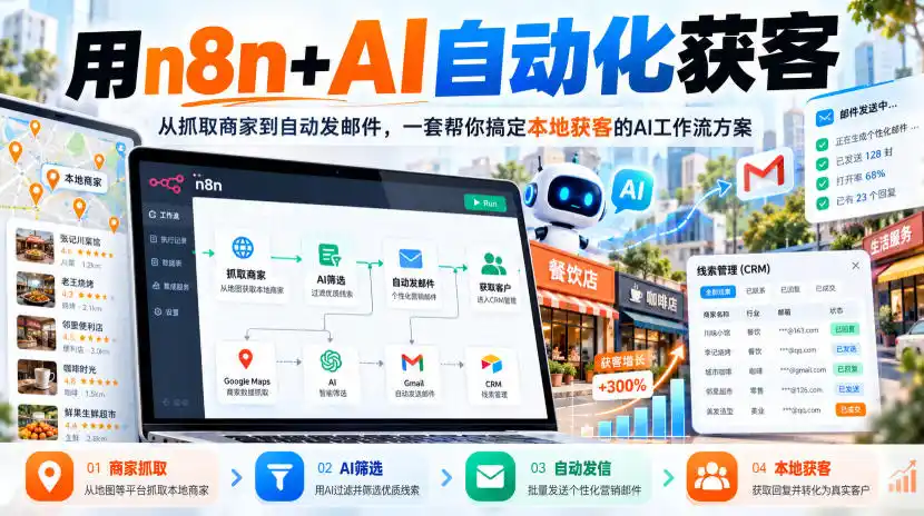 【无水印】用n8n+AI自动化获客,从抓取商家到自动发邮件,一套帮你搞定本地获客的AI工作流方案【原创双语字幕】-云网创