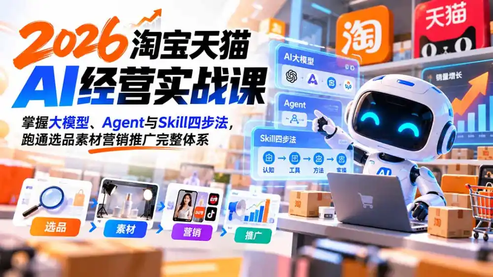 【无水印】2026淘宝天猫AI经营实战课：掌握大模型、Agent与Skill四步法，跑通选品素材营销推广完整体系-云网创