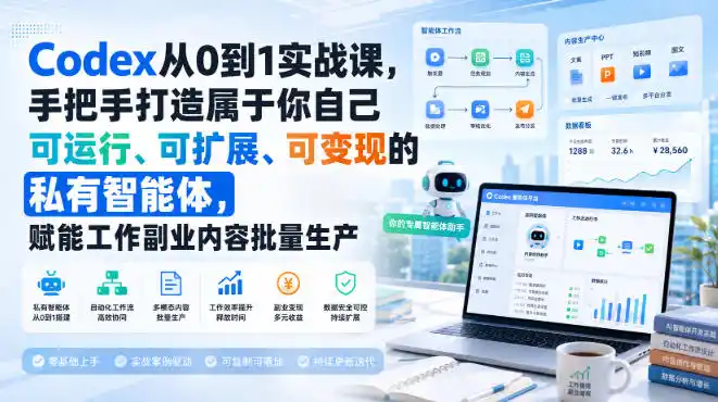Codex从0到1实战课，手把手打造属于你自己可运行、可扩展、可变现的私有智能体，赋能工作副业内容批量生产-云网创