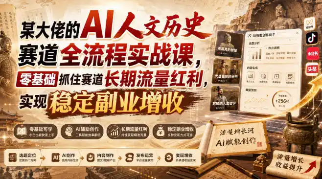 某大佬的AI人文历史赛道全流程实战课,零基础抓住赛道长期流量红利,实现稳定副业增收-云网创