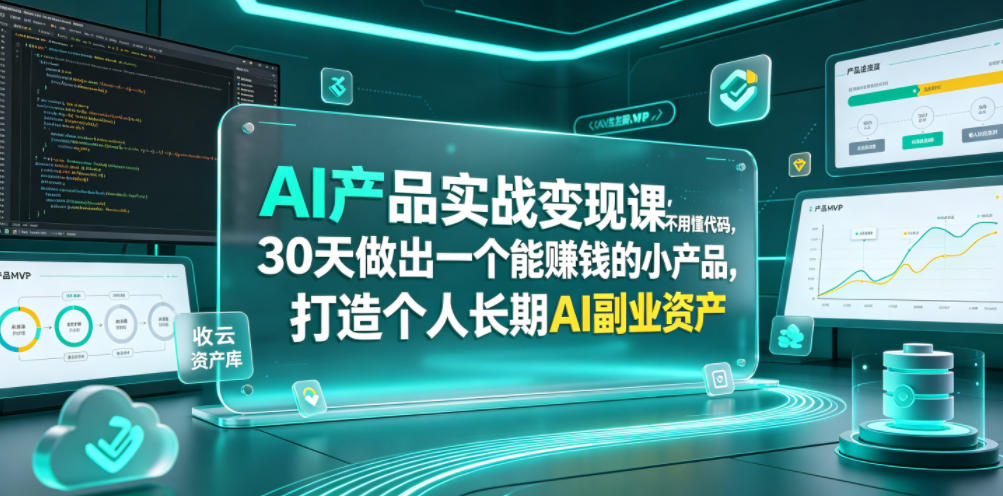 AI产品实战变现课，不用懂代码，30天做出一个能賺钱的小产品，打造个人长期AI副业资产-云网创