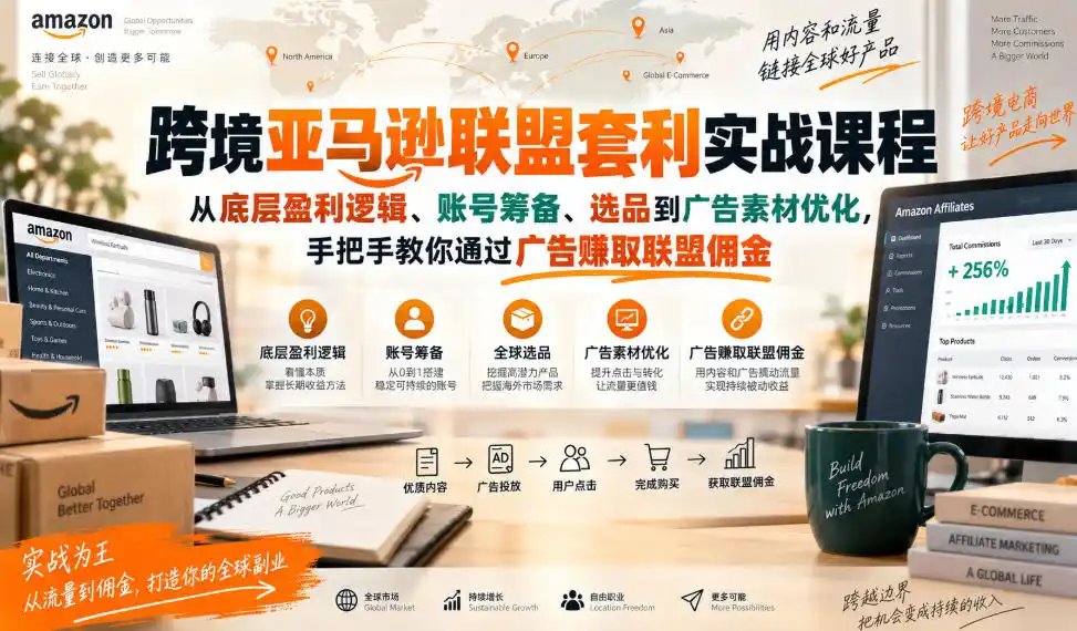 跨境亚马逊联盟套利实战课程，从底层盈利逻辑、账号筹备、选品到广告素材优化，手把手教你通过广告賺取联盟佣金-云网创