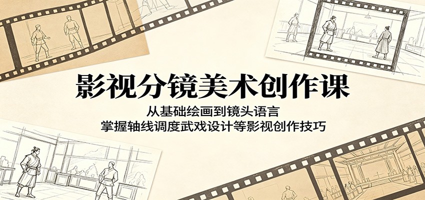 影视分镜美术创作课：从基础绘画到镜头语言，掌握轴线调度武戏设计等影视创作技巧-云网创