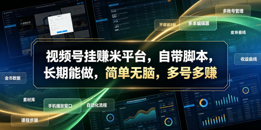 视频号挂賺米平台，自带脚本，长期能做，简单无脑，多号多賺【揭秘】-云网创