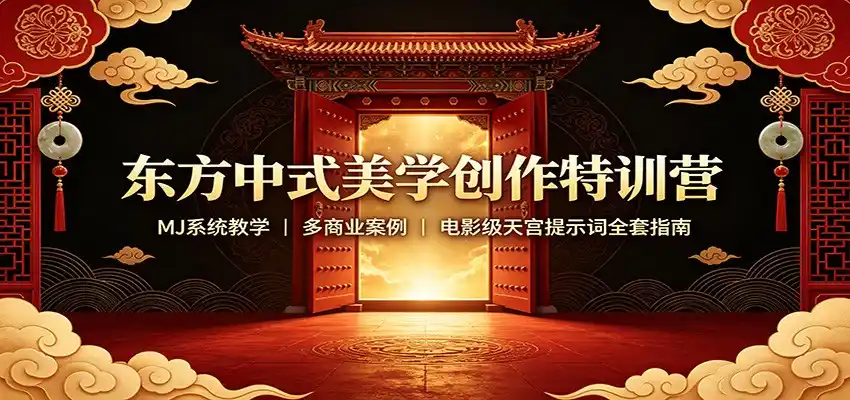 东方中式美学创作特训营：MJ系统教学，多商业案例，电影级天宫提示词全套指南-云网创