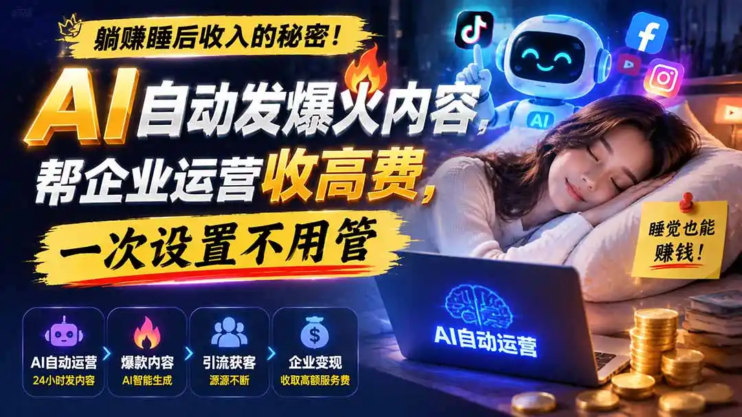 躺赚睡后收入的秘密!AI 自动发爆火内容,帮企业运营收高费,一次设置不用管【原创双语字幕】-云网创
