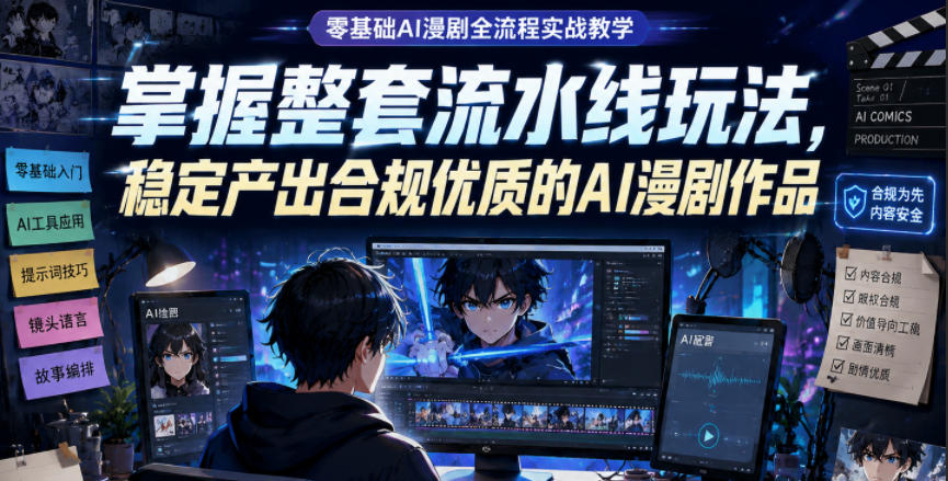 零基础AI漫剧全流程实战教学，掌握整套流水线玩法，稳定产出合规优质的AI漫剧作品-云网创