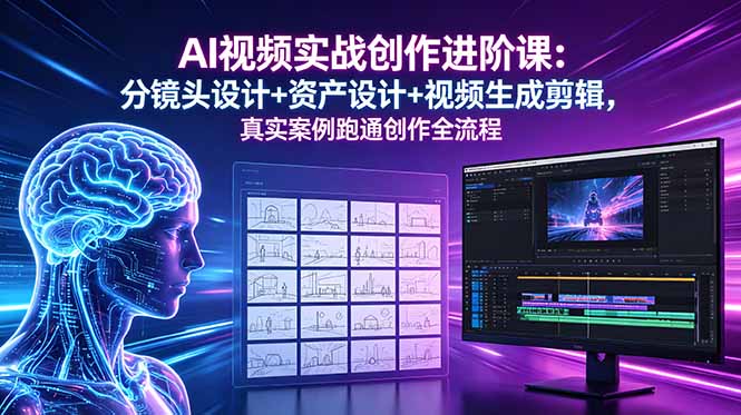 AI视频实战创作进阶课：分镜头设计+资产设计+视频生成剪辑，真实案例跑通创作全流程-云网创