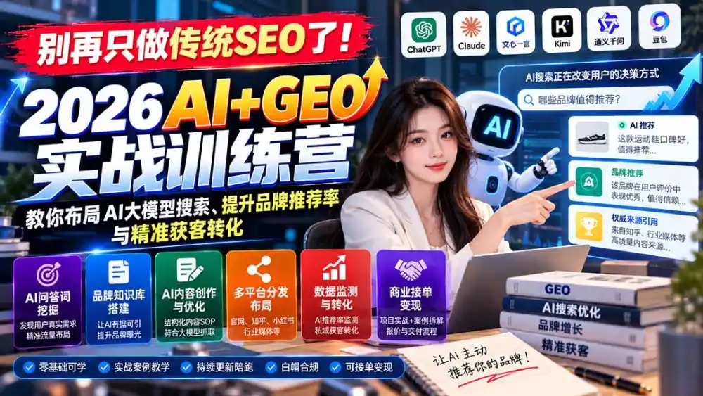 别再只做传统SEO了！《2026AI+GEO实战训练营》教你布局AI大模型搜索、提升品牌推荐率与精准获客转化-云网创