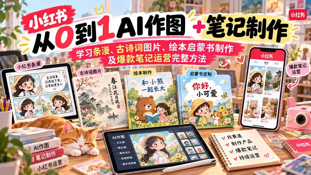 2026小红书AI内容创作从0到1:学习条漫、古诗词图片、绘本启蒙书制作及爆款笔记运营完整方法-云网创